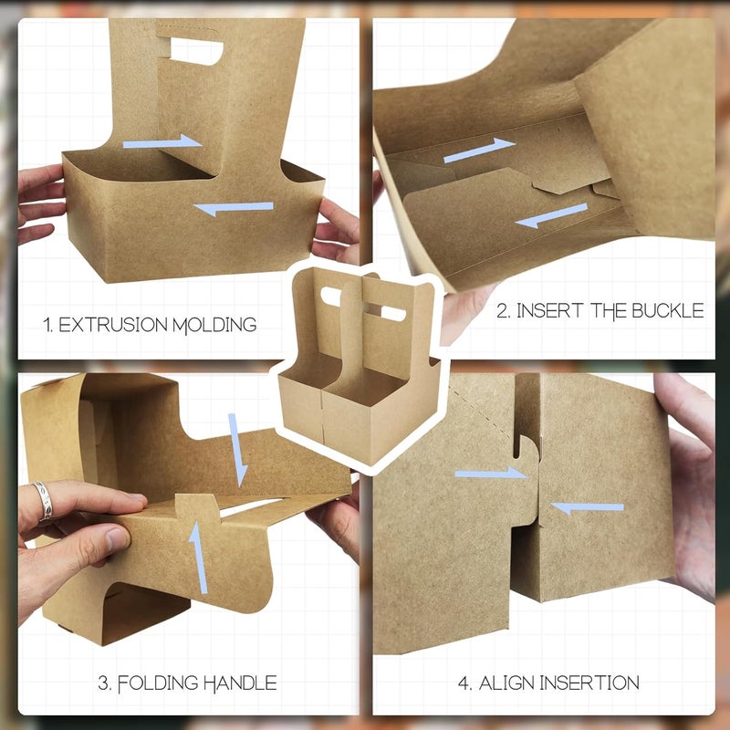 Xlong 2 Cup Disposable Drink Carrier for Delivery with Handle,30 Count Kraft Paperboard Cup Holder,Cup Carriers for Hot or Cold Drinks,Coffee Carrier, Food Delivery,Take Out Cup Carriers (Brown, 30 PCs) - Image 4